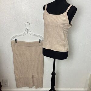 1135  NWOT Time & Tru Beige Ribbed Knit Tank and Skirt Set.  SzL